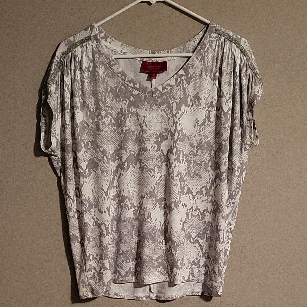 Jennifer Lopez Gray Short Sleeve Relaxed Blouse